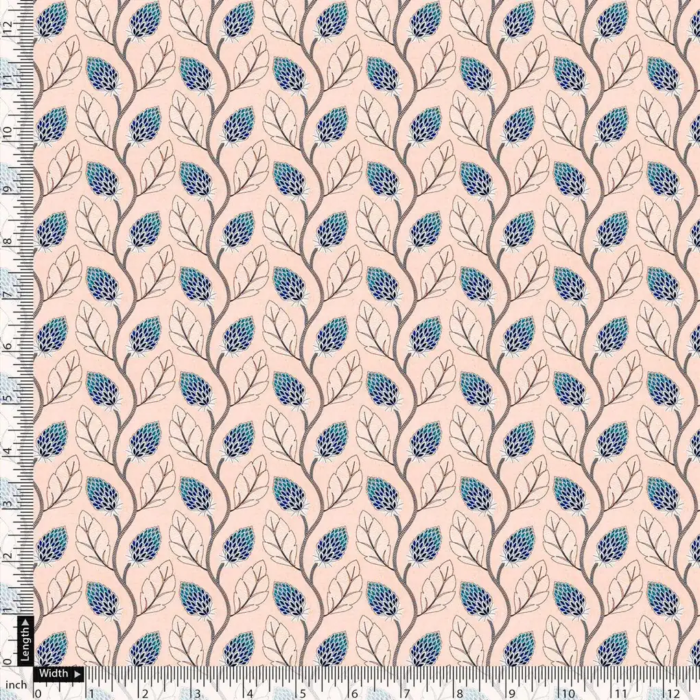 Peach Leaves Pashmina Printed Fabric - Image 5