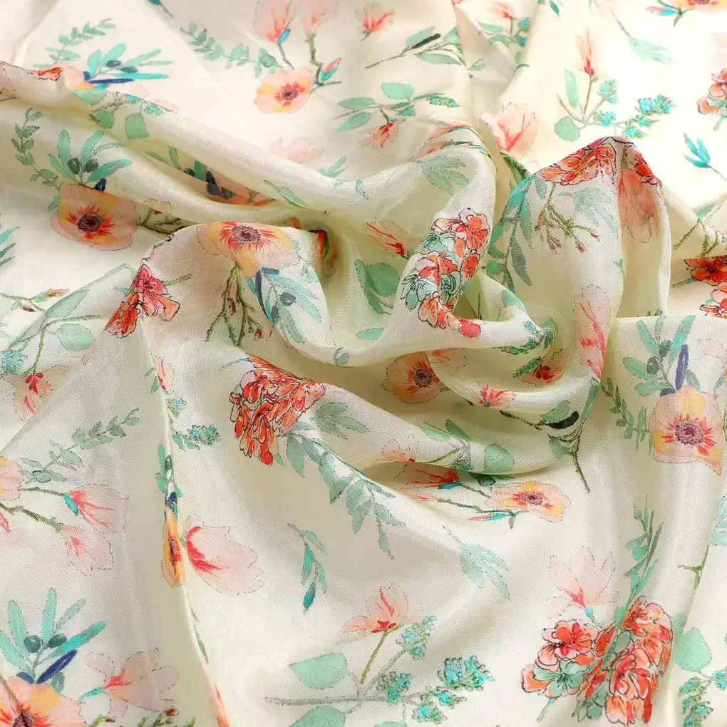 Light green Leaves Pure Muslin Printed Fabric Material - Image 3