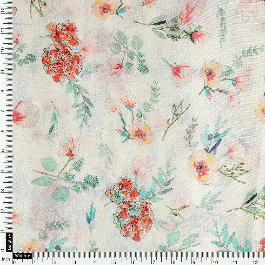 Light green Leaves Pure Muslin Printed Fabric Material - Image 4