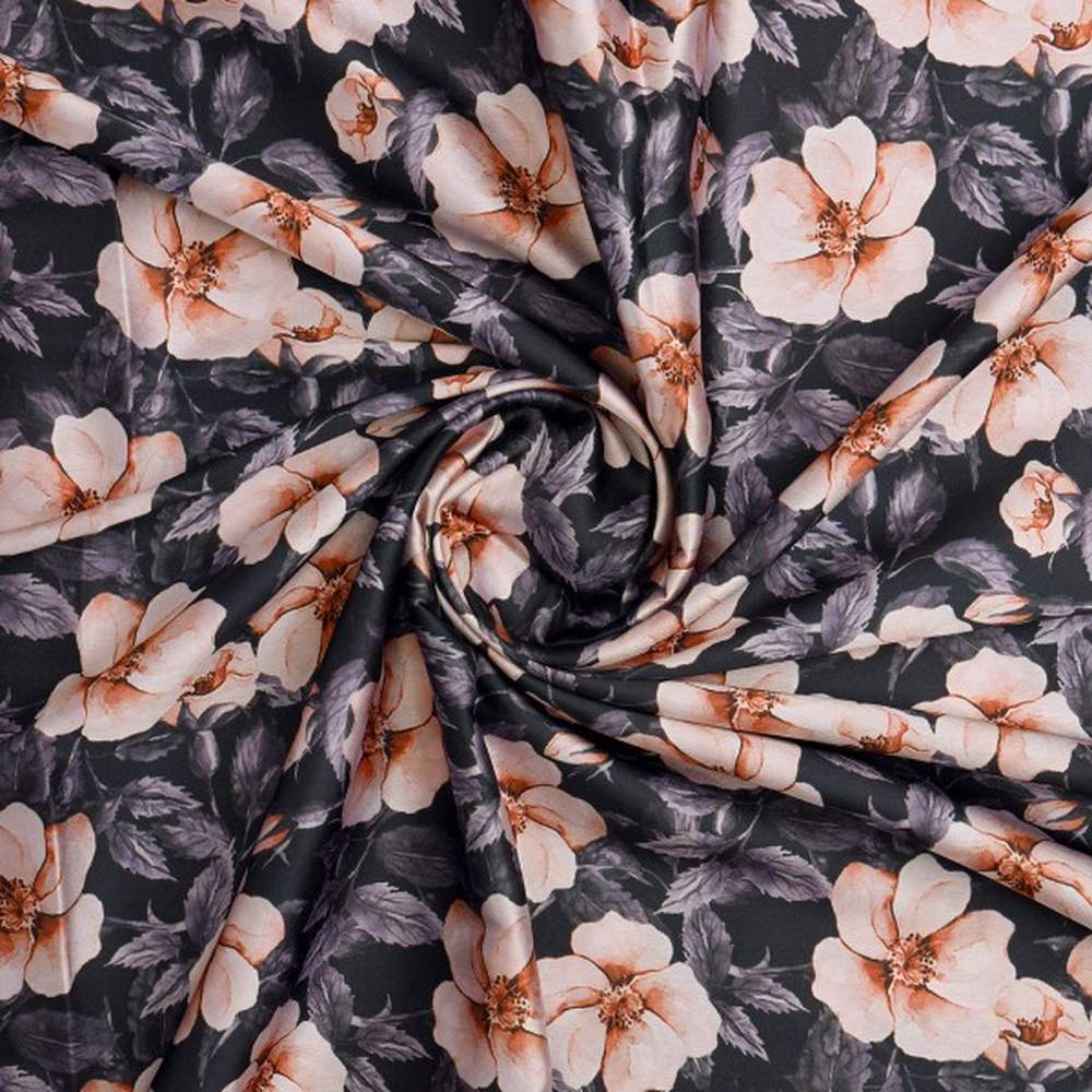 Peachy Floral Watercolour Print on Charcoal Japan Satin - Image 2