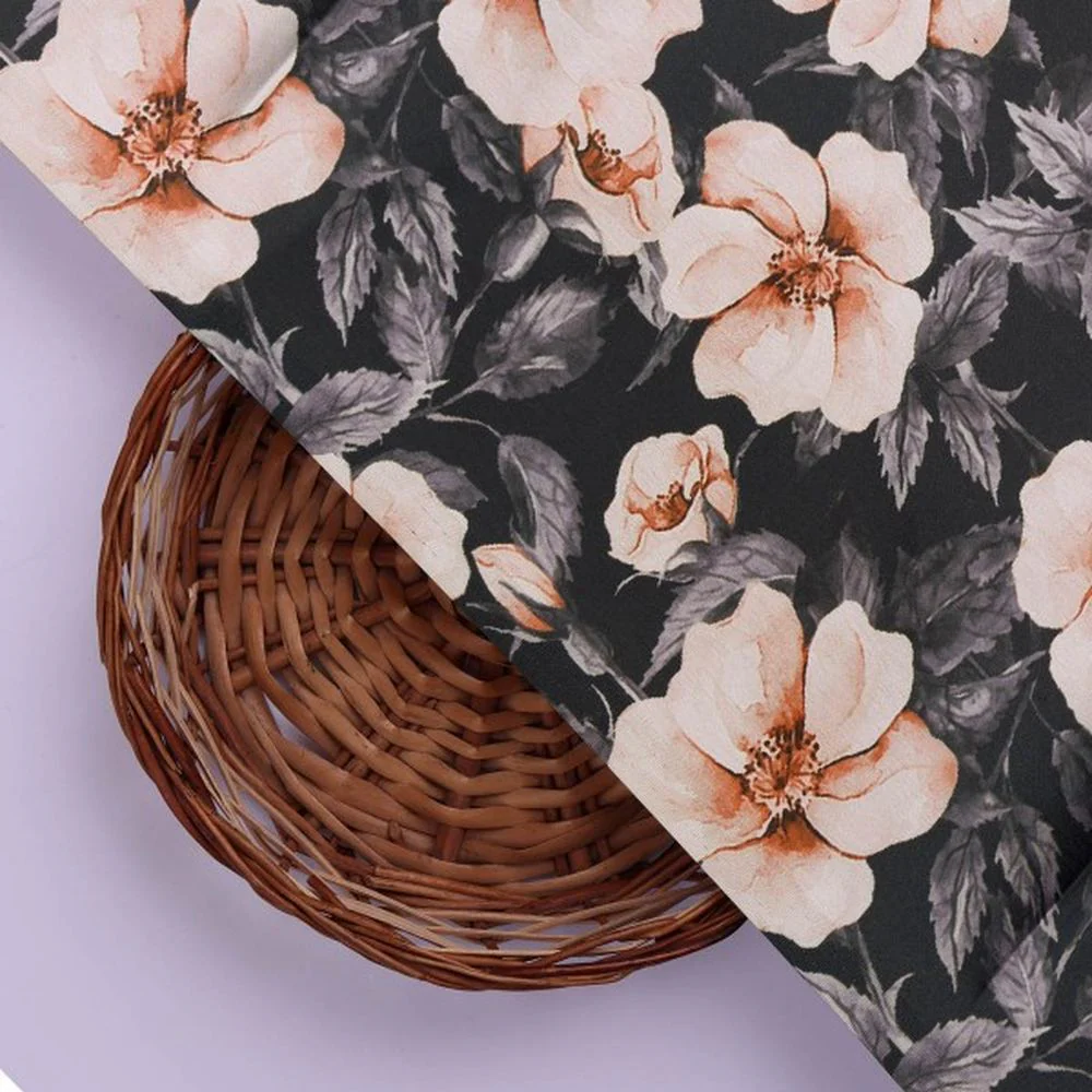 Peachy Floral Watercolour Print on Charcoal Japan Satin - Image 3