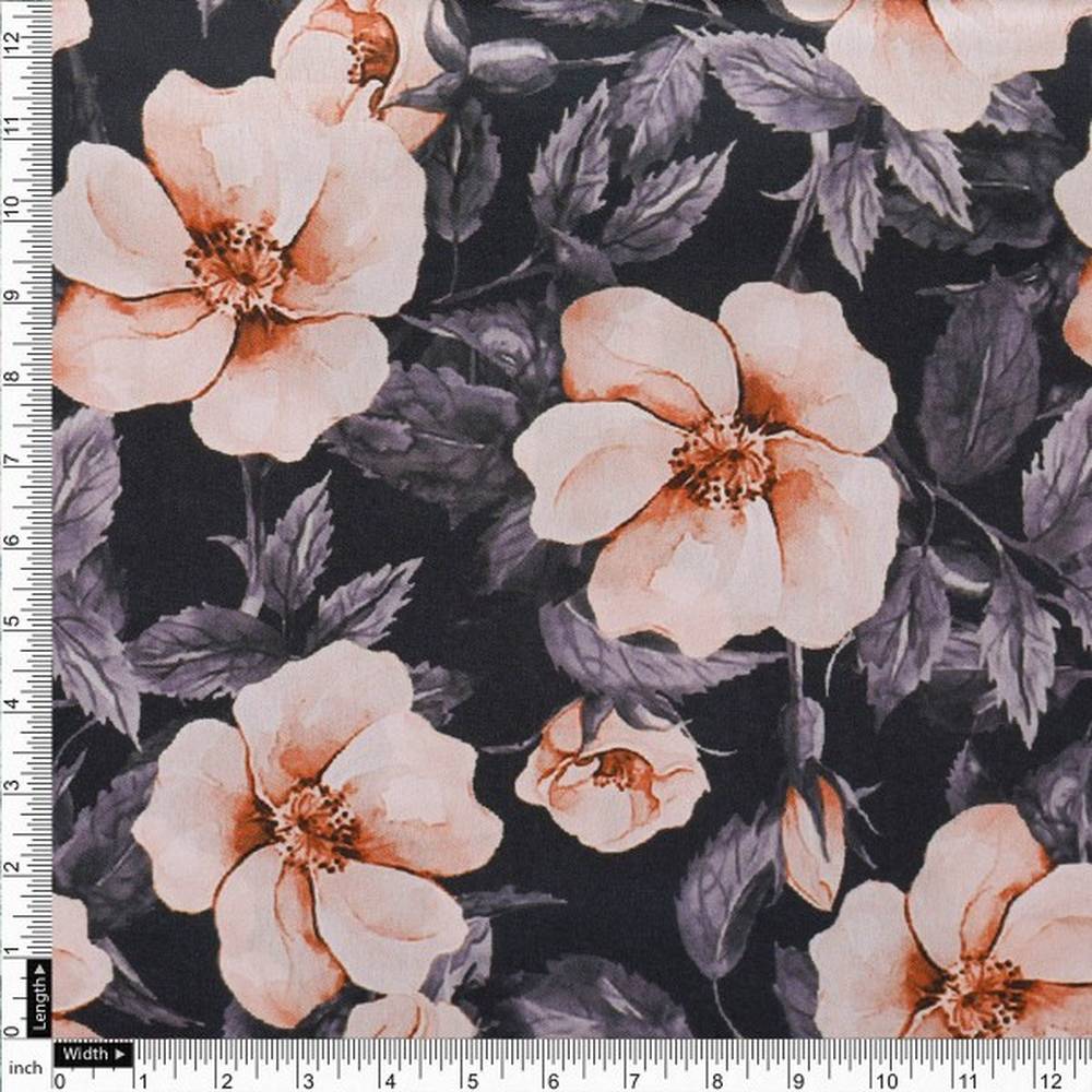 Peachy Floral Watercolour Print on Charcoal Japan Satin - Image 4