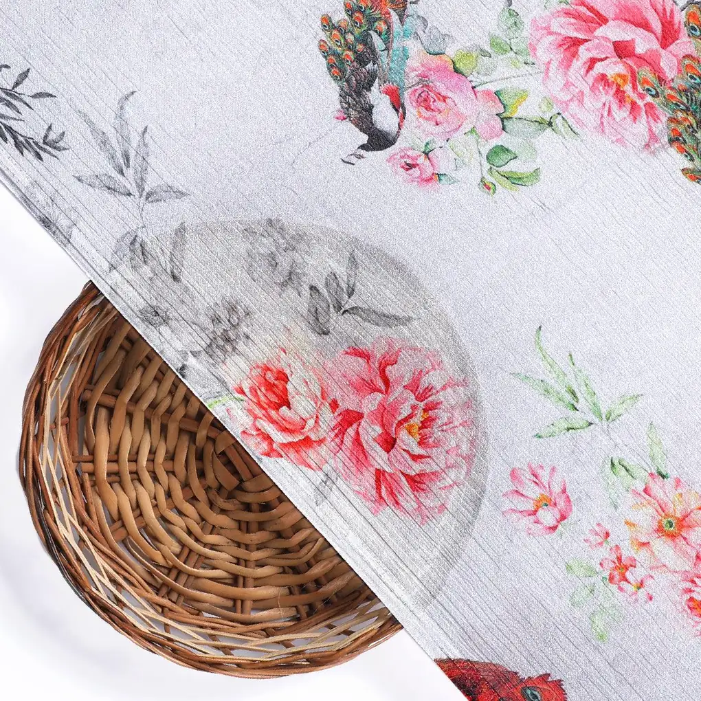 Peacock & Floral Digital Printed Fabric - Pure Chinon - Image 2