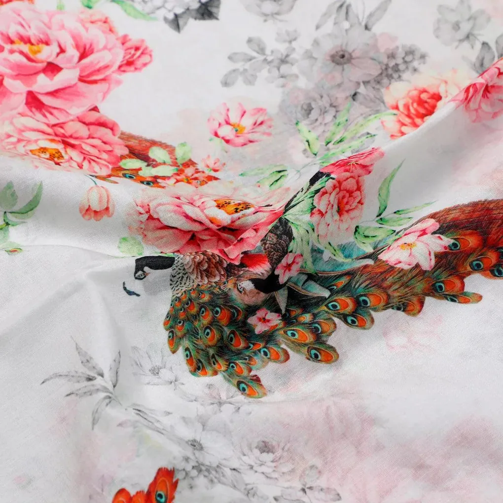 Peacock & Floral Digital Printed Fabric - Image 3