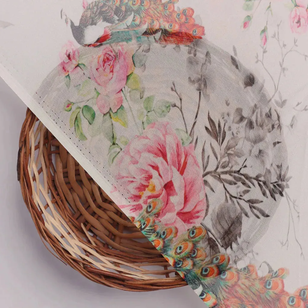 Peacock & Floral Digital Printed Fabric - Image 4