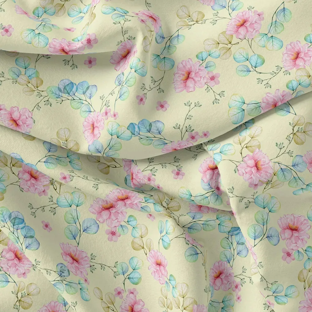 Peony Pink Flower Seamless Pattern Digital Printed Fabric - Image 3