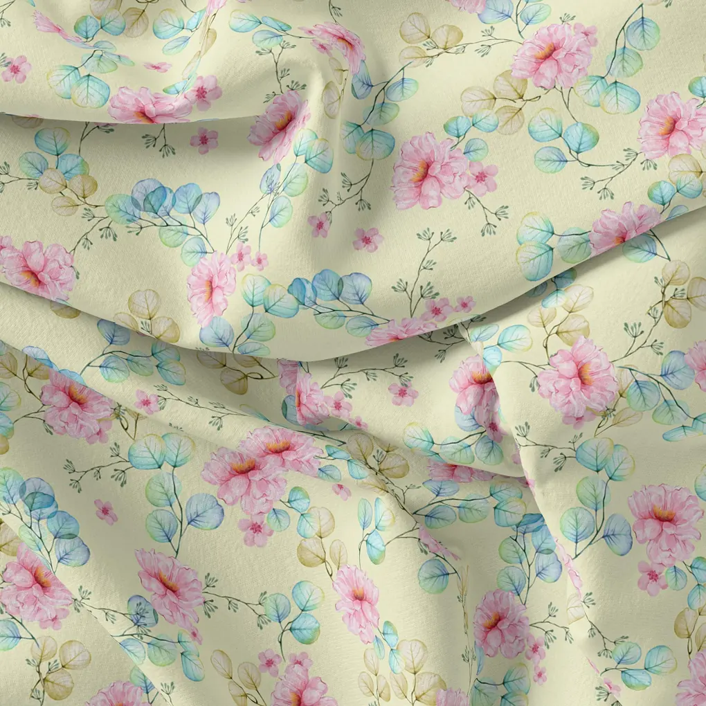 Peony Pink Flower Seamless Pattern Digital Printed Fabric - Kora Silk - Image 3