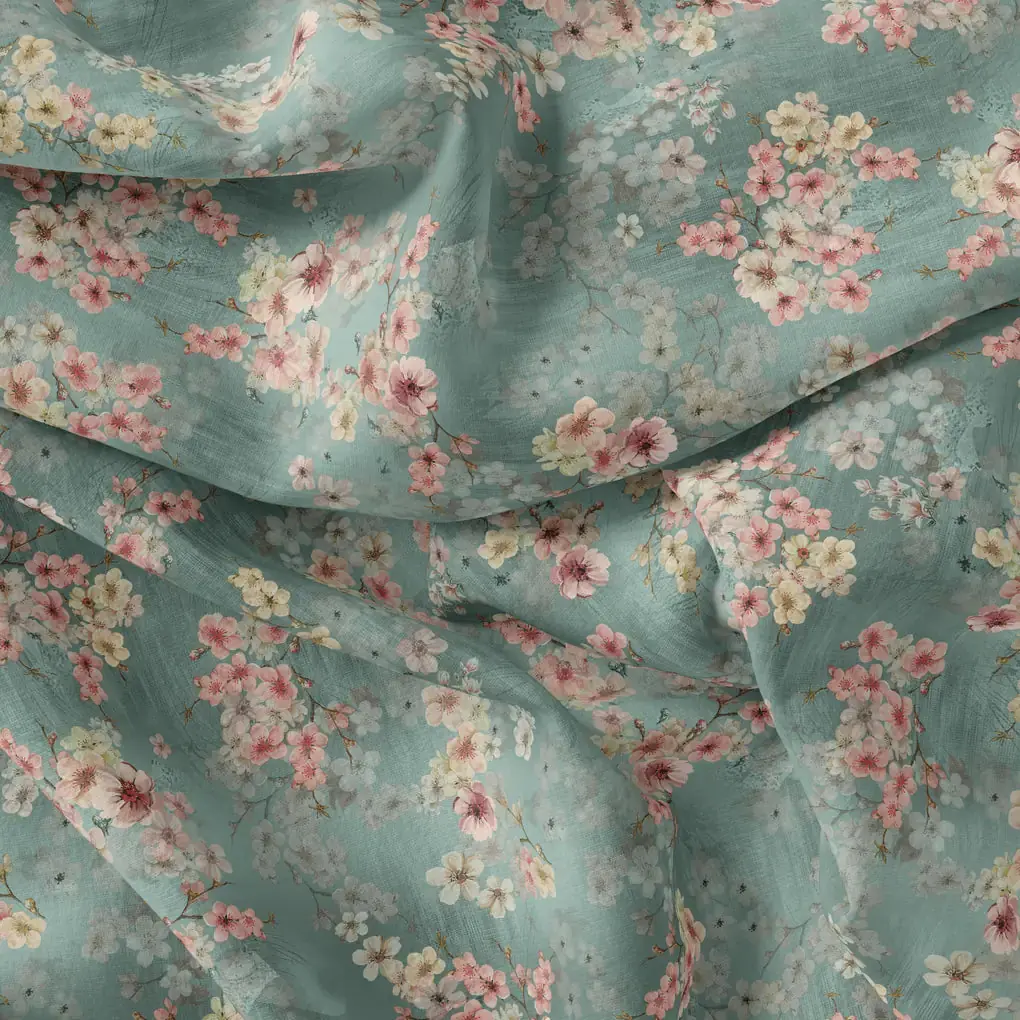 Periwinkle Floral Spring Flower Digital Printed Fabric - Image 4