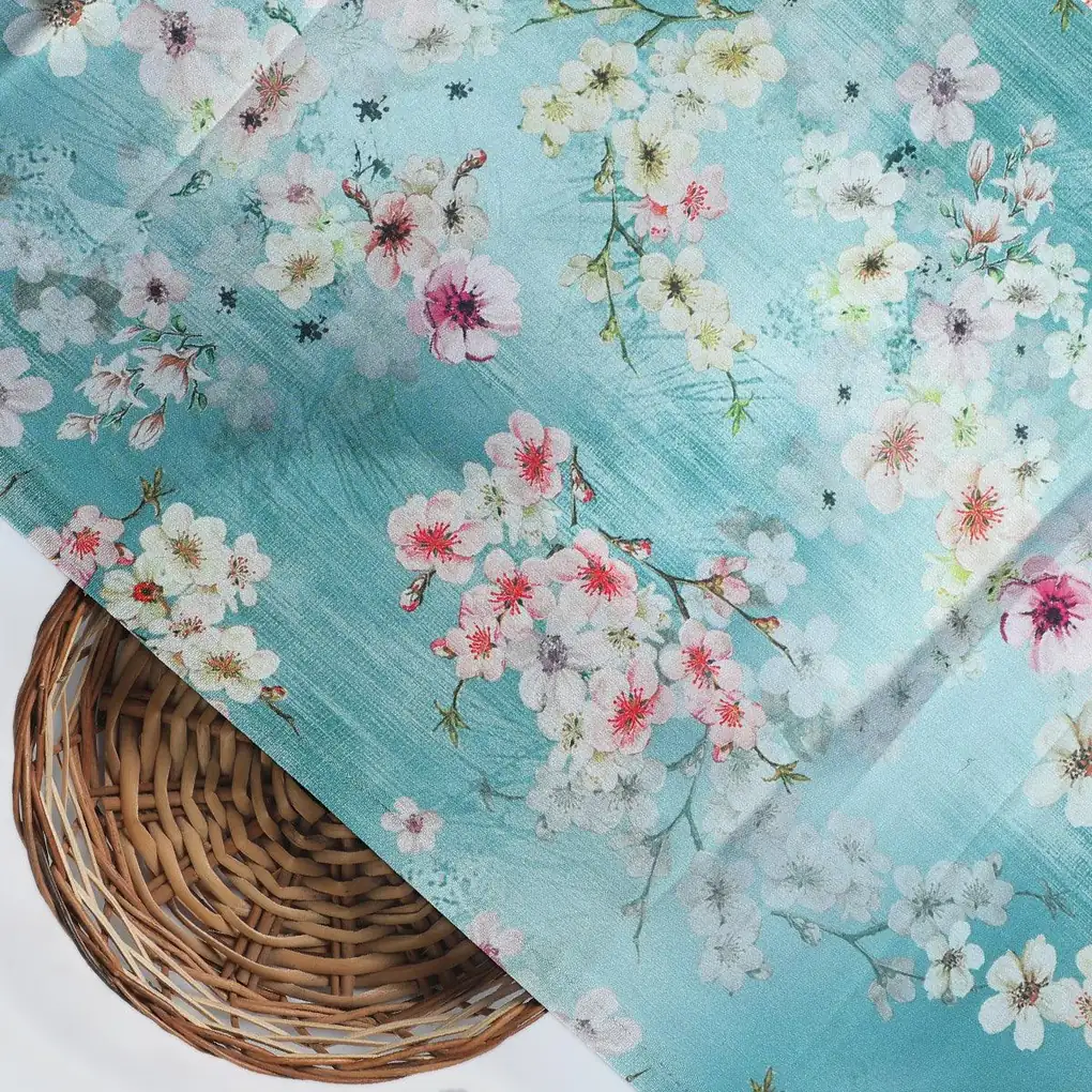 Periwinkle Floral Spring Flower Digital Printed Fabric - Japan Satin - Image 2