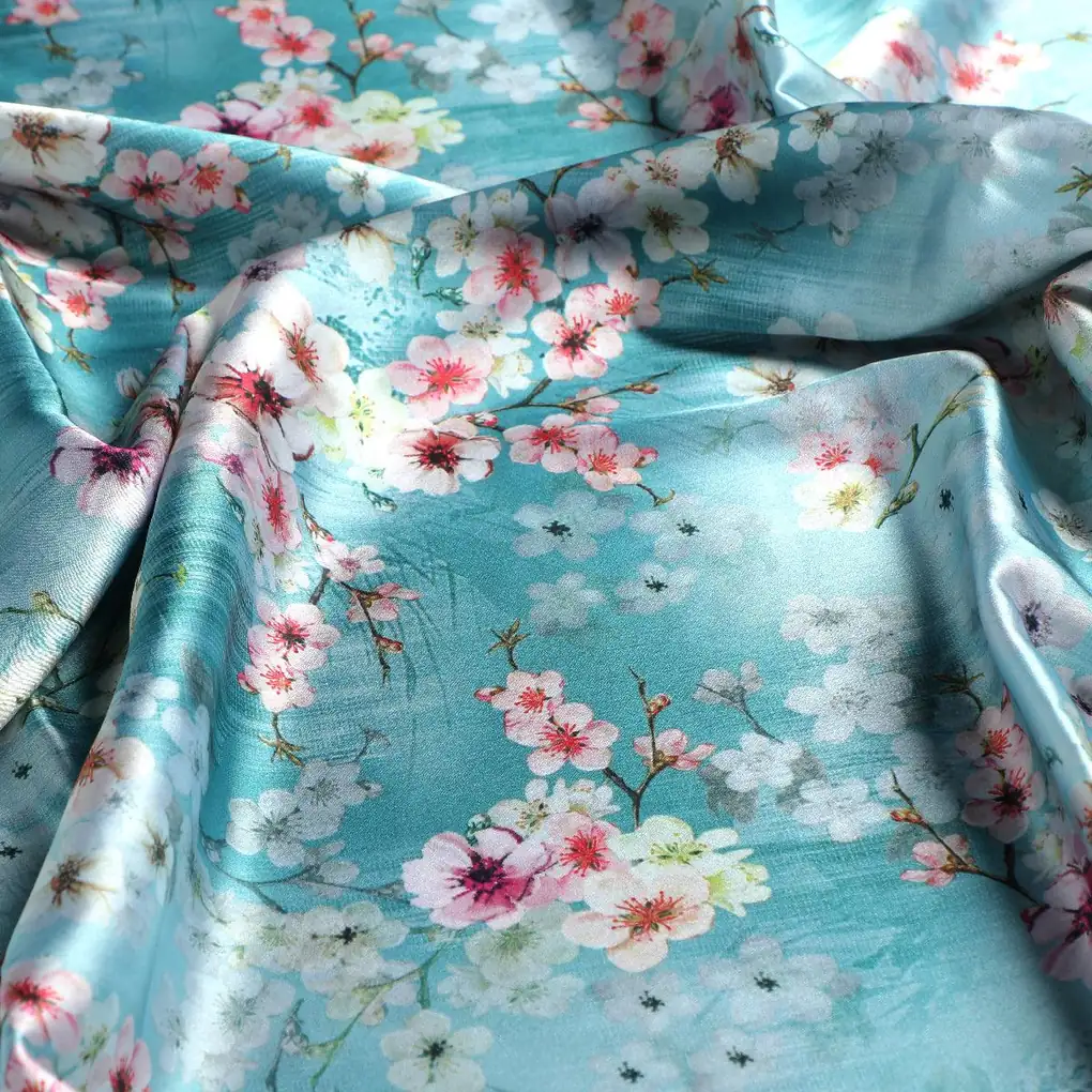 Periwinkle Floral Spring Flower Digital Printed Fabric - Japan Satin - Image 3