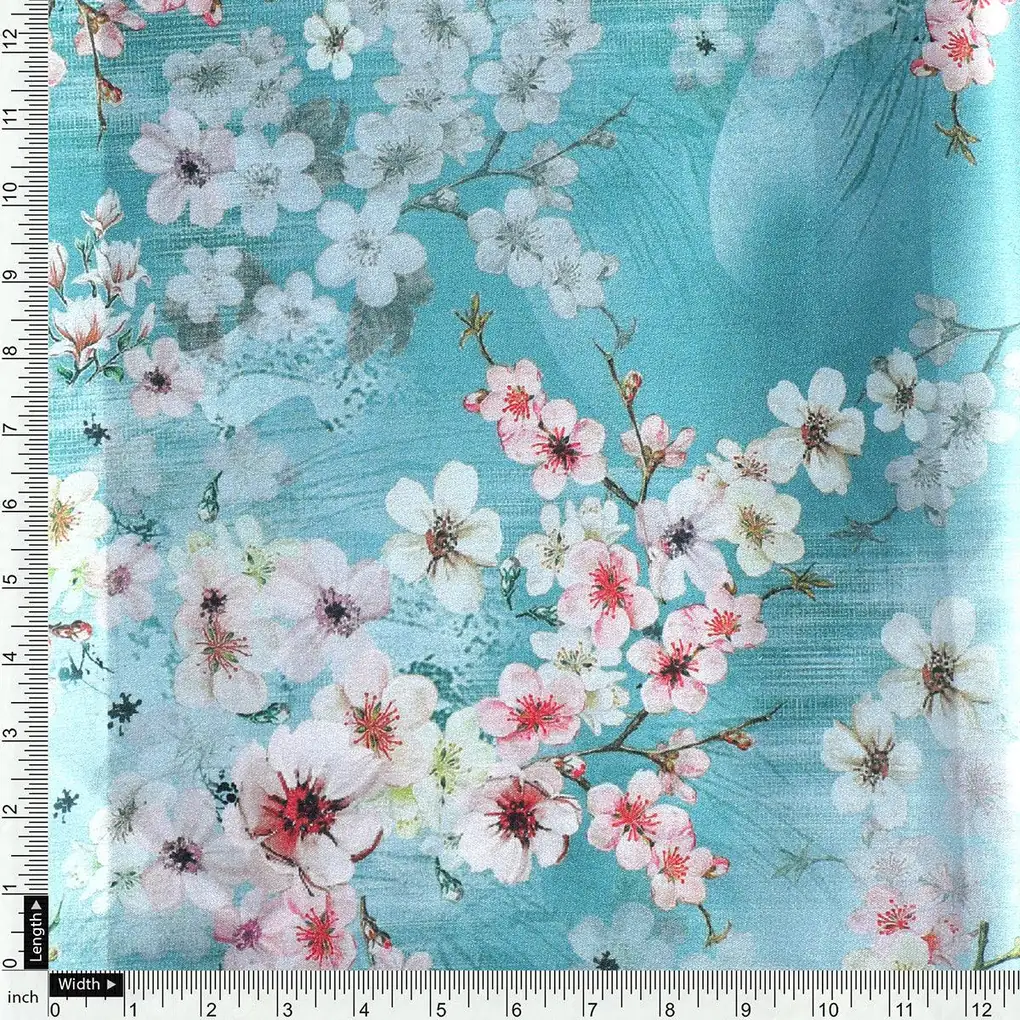 Periwinkle Floral Spring Flower Digital Printed Fabric - Japan Satin - Image 4