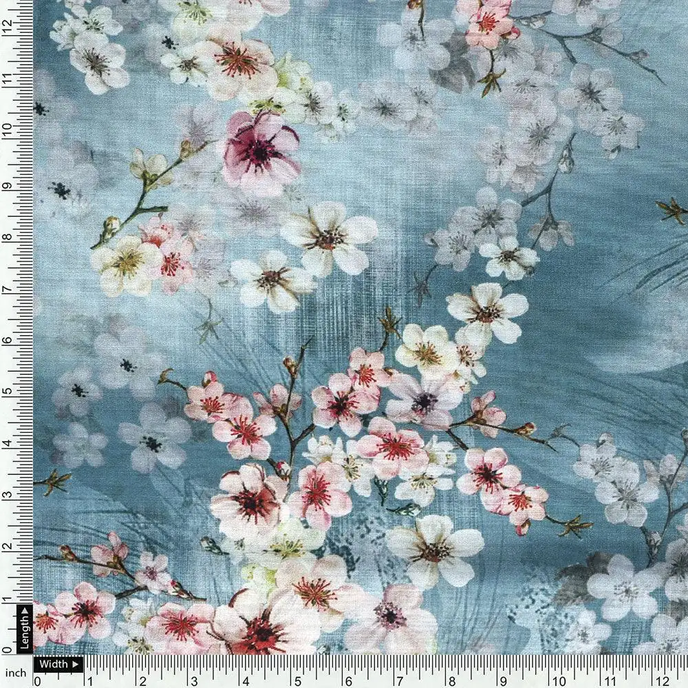 Periwinkle Floral Spring Flower Digital Printed Fabric - Kora Silk - Image 4