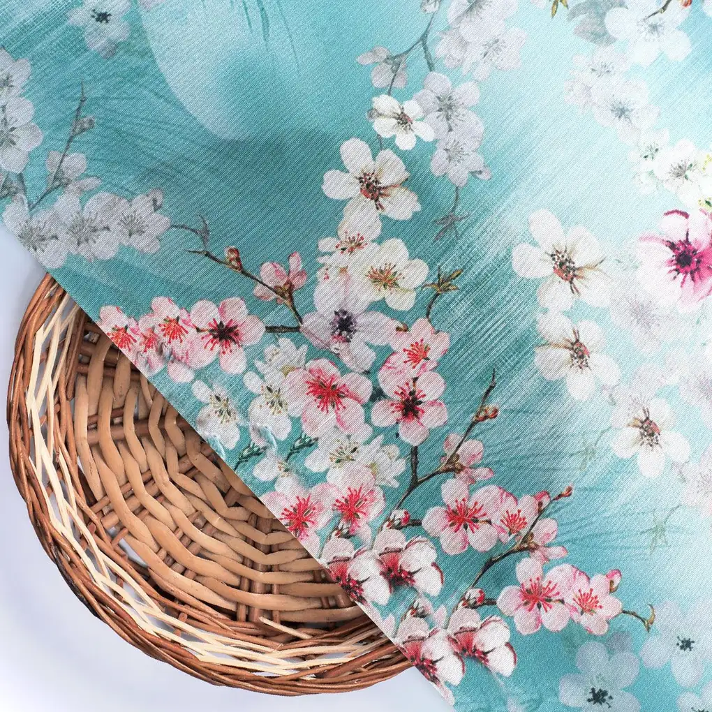 Periwinkle Floral Spring Flower Digital Printed Fabric - Poly Muslin - Image 2