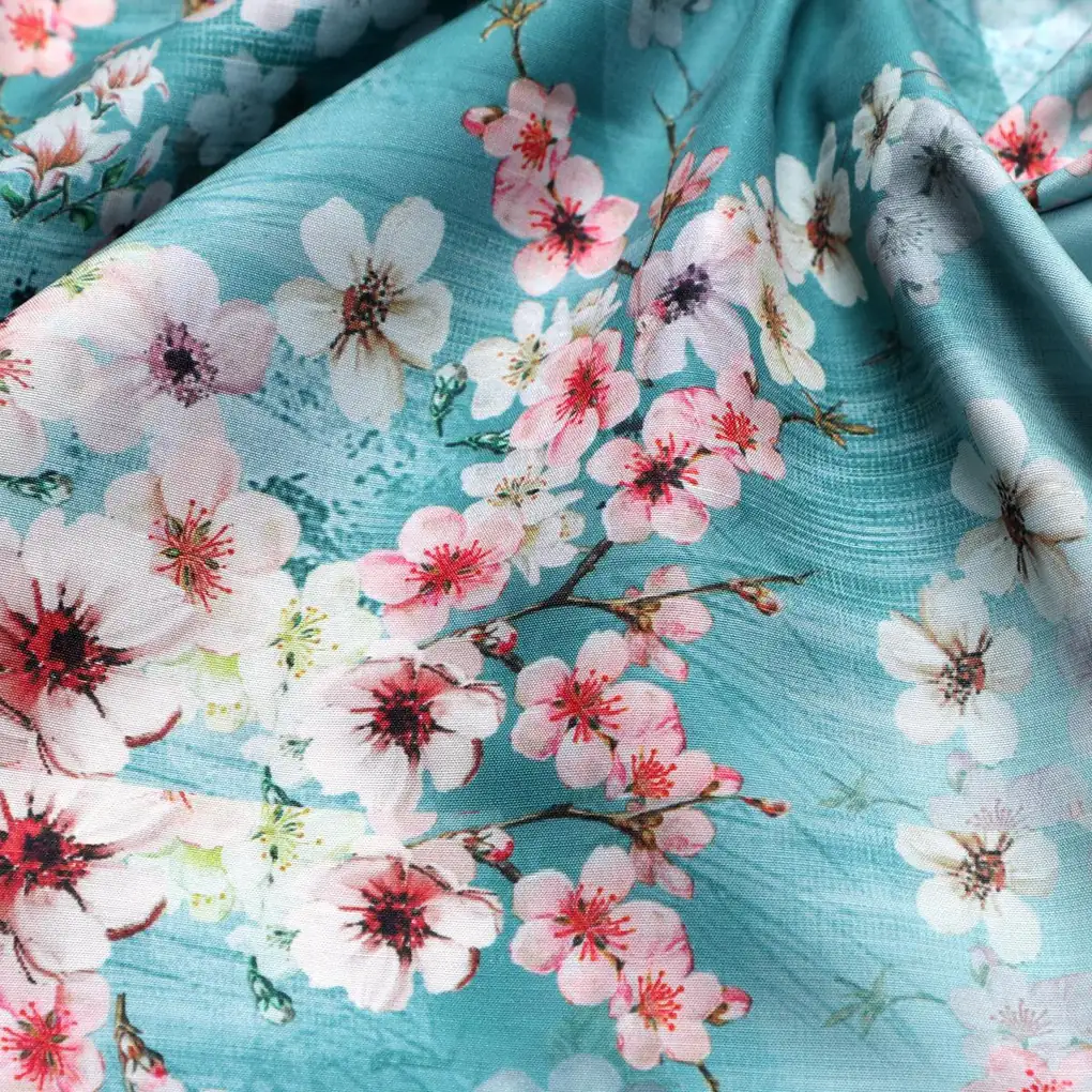 Periwinkle Floral Spring Flower Digital Printed Fabric - Poly Muslin - Image 3