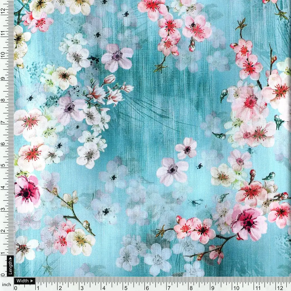 Periwinkle Floral Spring Flower Digital Printed Fabric - Poly Muslin - Image 4