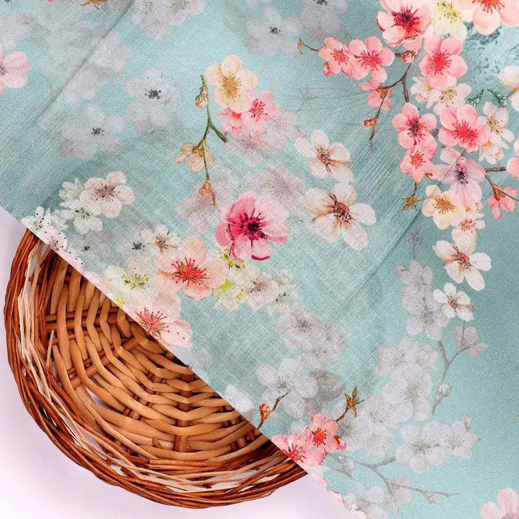 Periwinkle Floral Spring Flower Digital Printed Fabric - Pure Cotton - Image 2