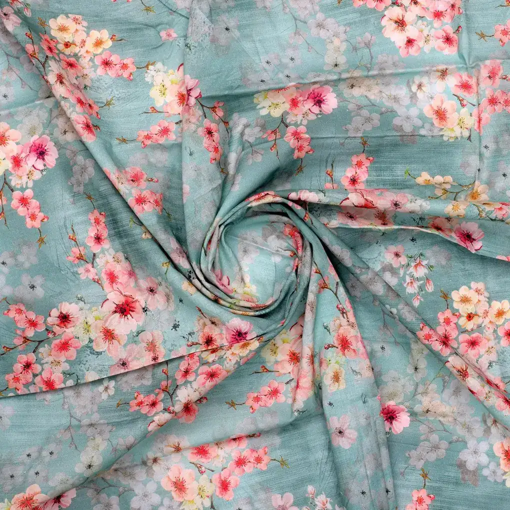 Periwinkle Floral Spring Flower Digital Printed Fabric - Pure Cotton - Image 3