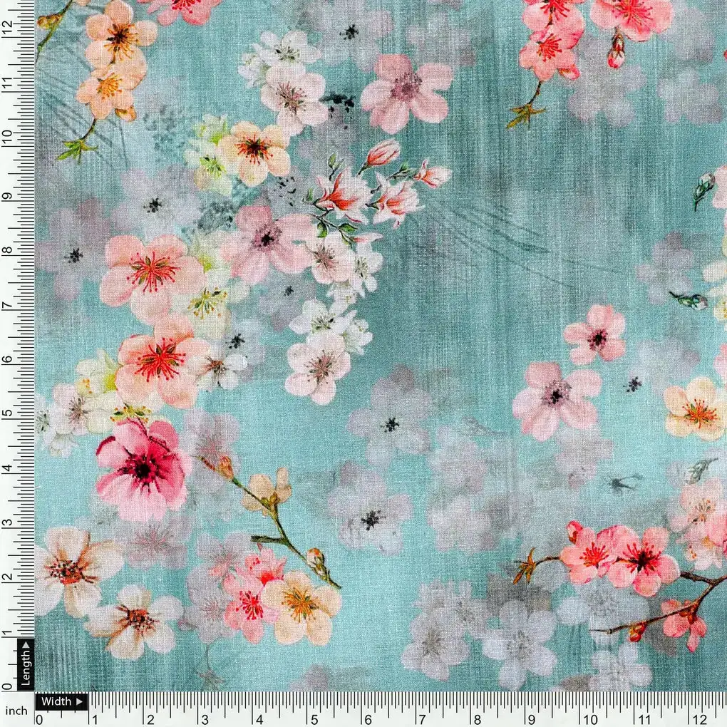 Periwinkle Floral Spring Flower Digital Printed Fabric - Pure Cotton - Image 4