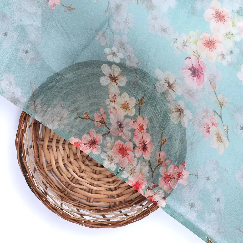 Periwinkle Floral Spring Flower Digital Printed Fabric - Pure Georgette - Image 2