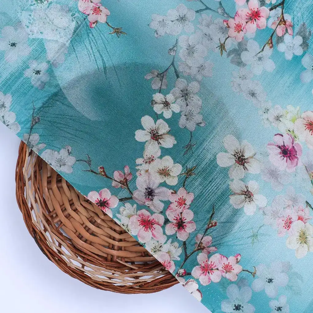 Periwinkle Floral Spring Flower Digital Printed Fabric - Silk Crepe - Image 2