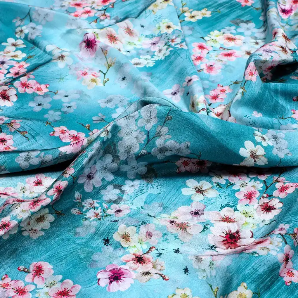 Periwinkle Floral Spring Flower Digital Printed Fabric - Silk Crepe - Image 3