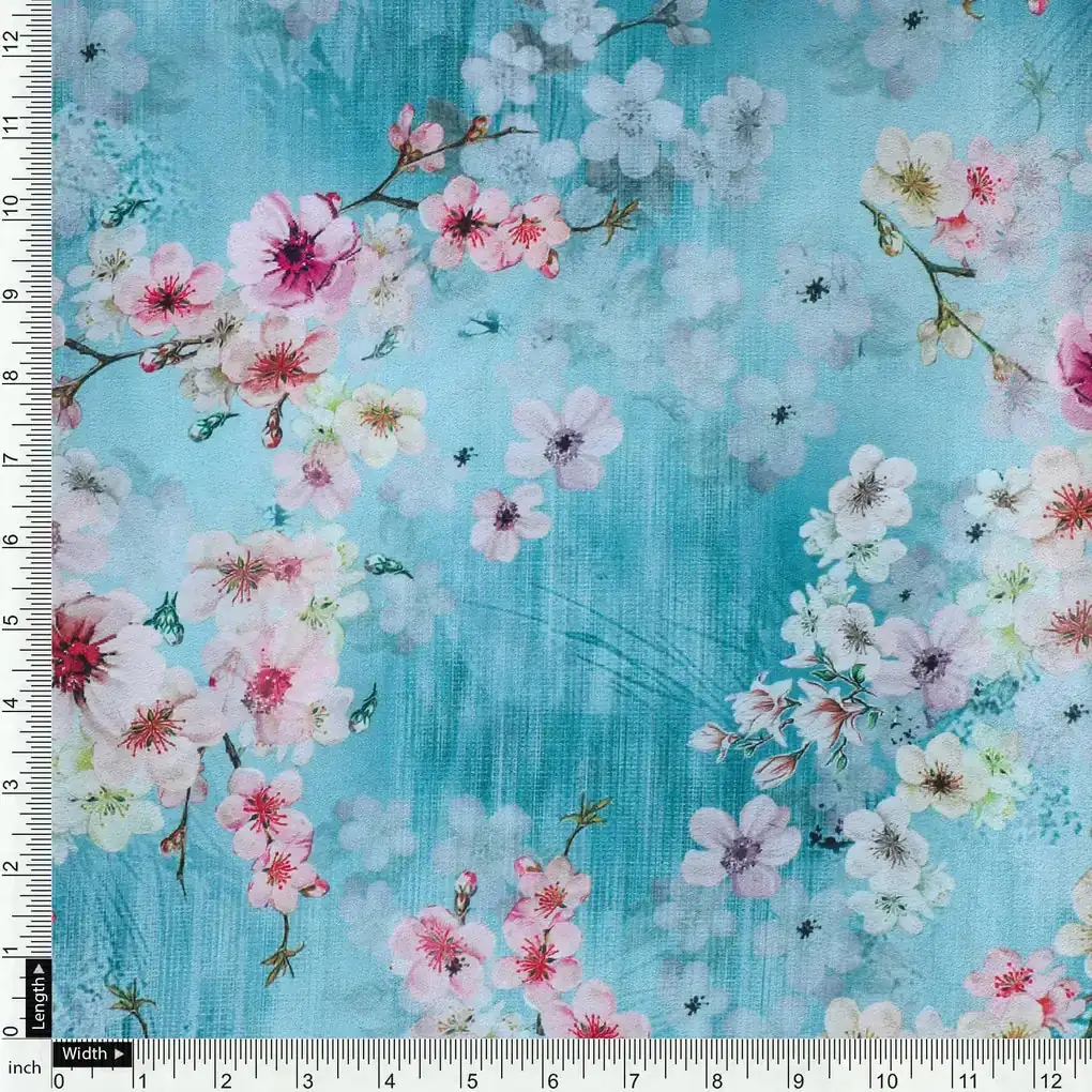 Periwinkle Floral Spring Flower Digital Printed Fabric - Silk Crepe - Image 4