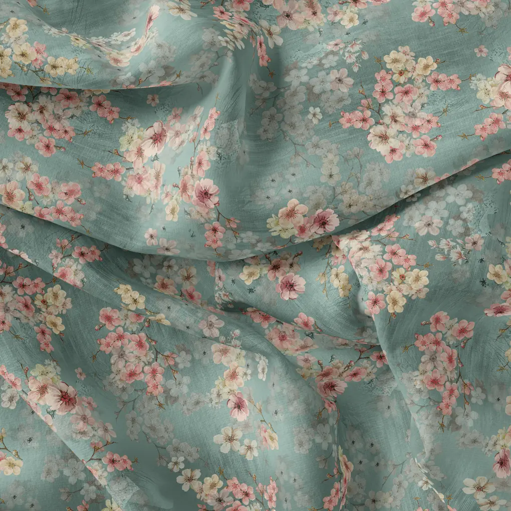 Periwinkle Floral Spring Flower Digital Printed Fabric - Weightless - Image 4