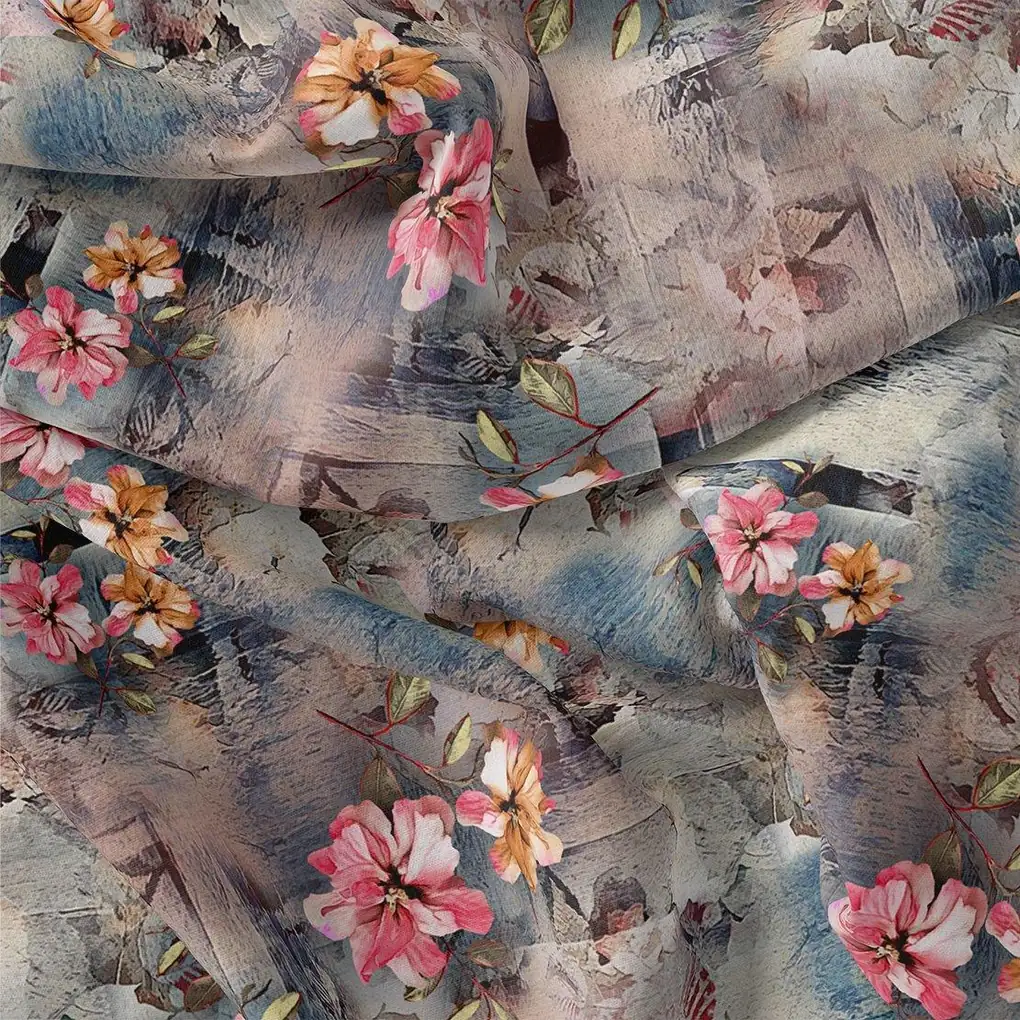 Periwinkle Flower Paper Art Digital Printed Fabric - Japan Satin - Image 3