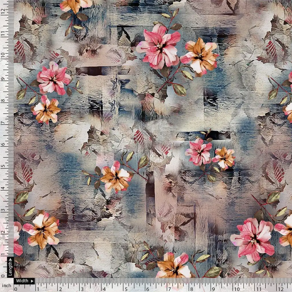 Periwinkle Flower Paper Art Digital Printed Fabric - Japan Satin - Image 4