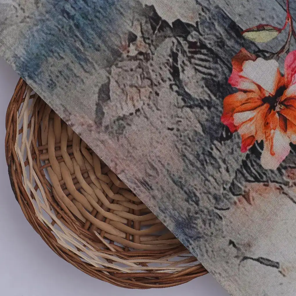 Periwinkle Flower Paper Art Digital Printed Fabric - Pure Cotton - Image 2