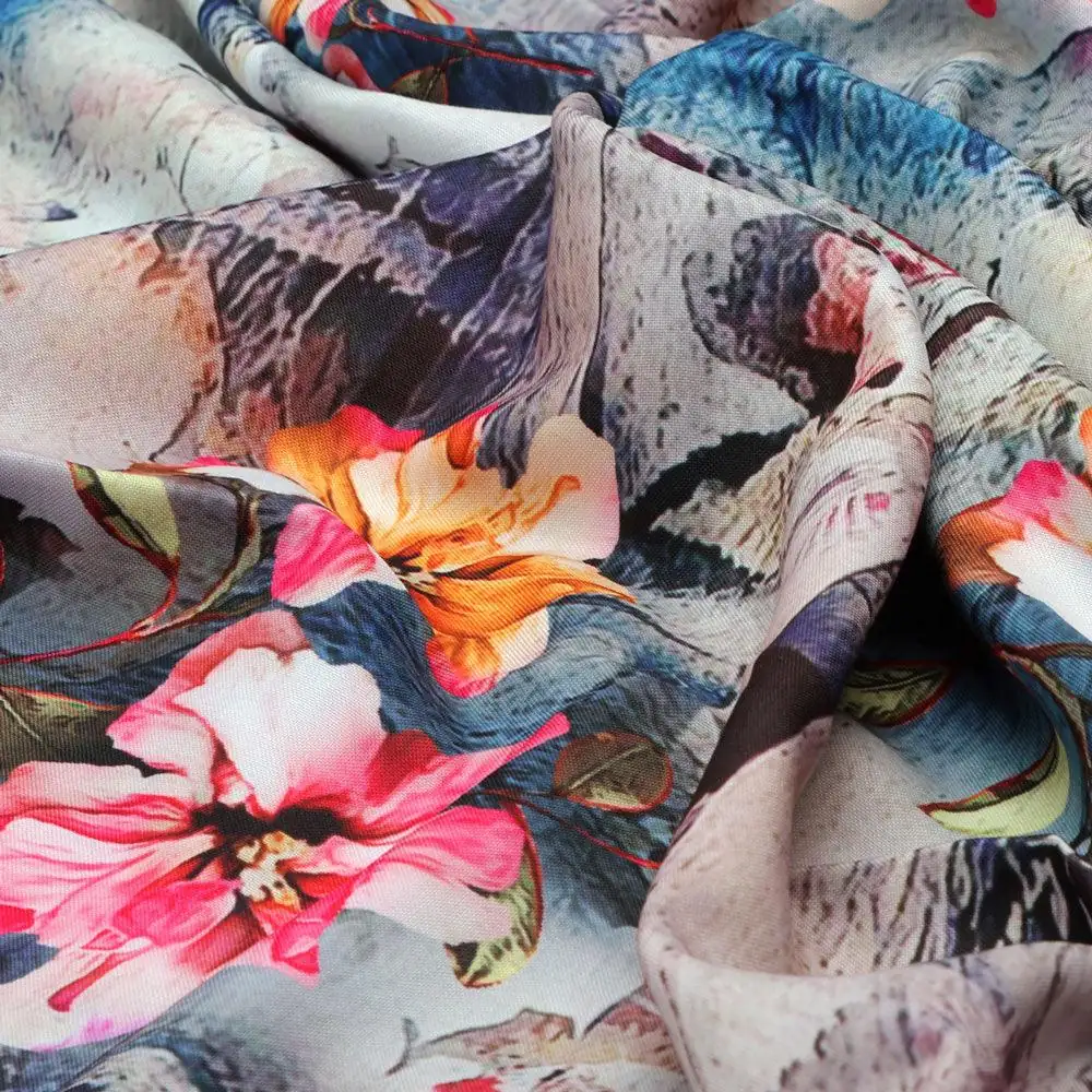 Periwinkle Flower Paper Art Digital Printed Fabric - Rayon - Image 3