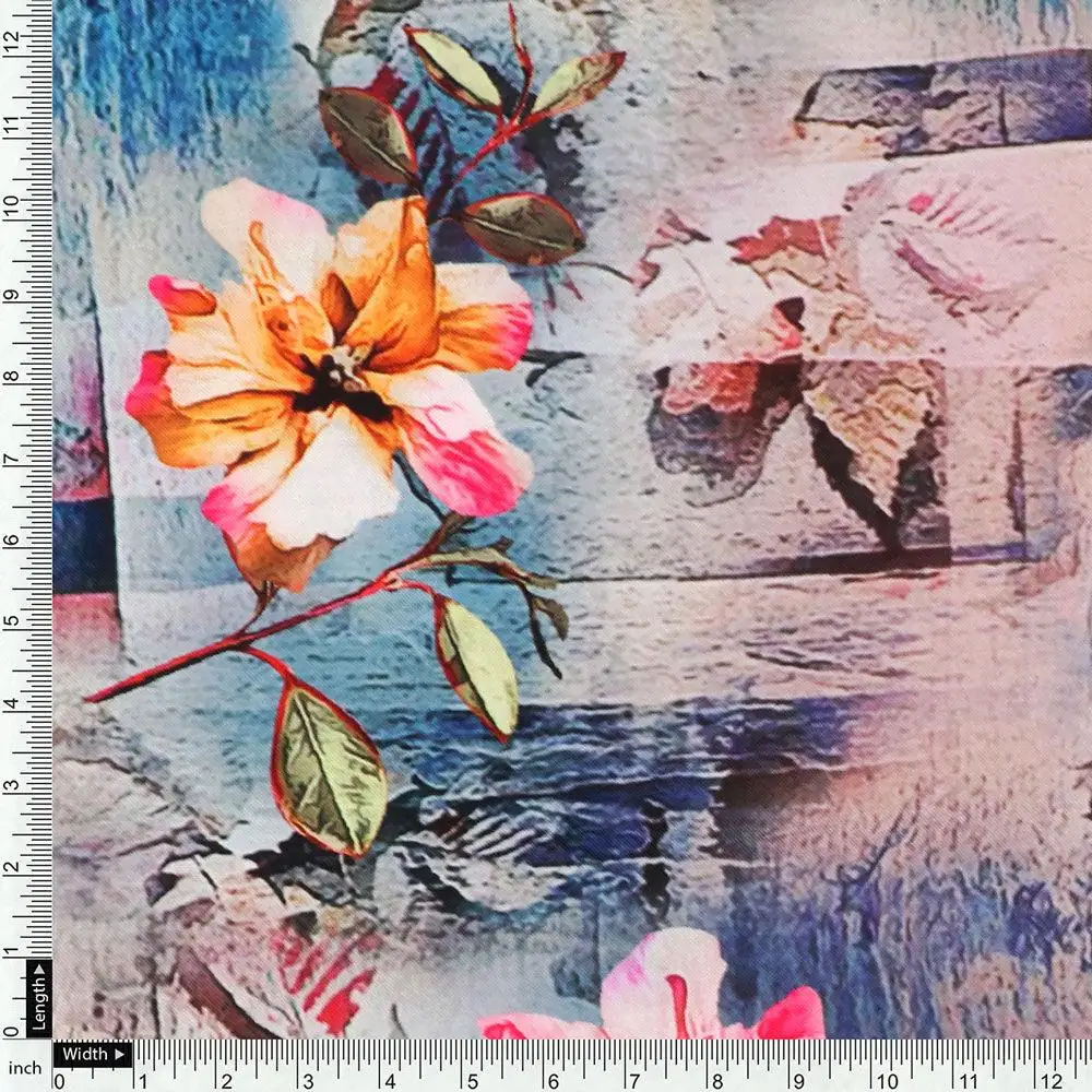 Periwinkle Flower Paper Art Digital Printed Fabric - Rayon - Image 4