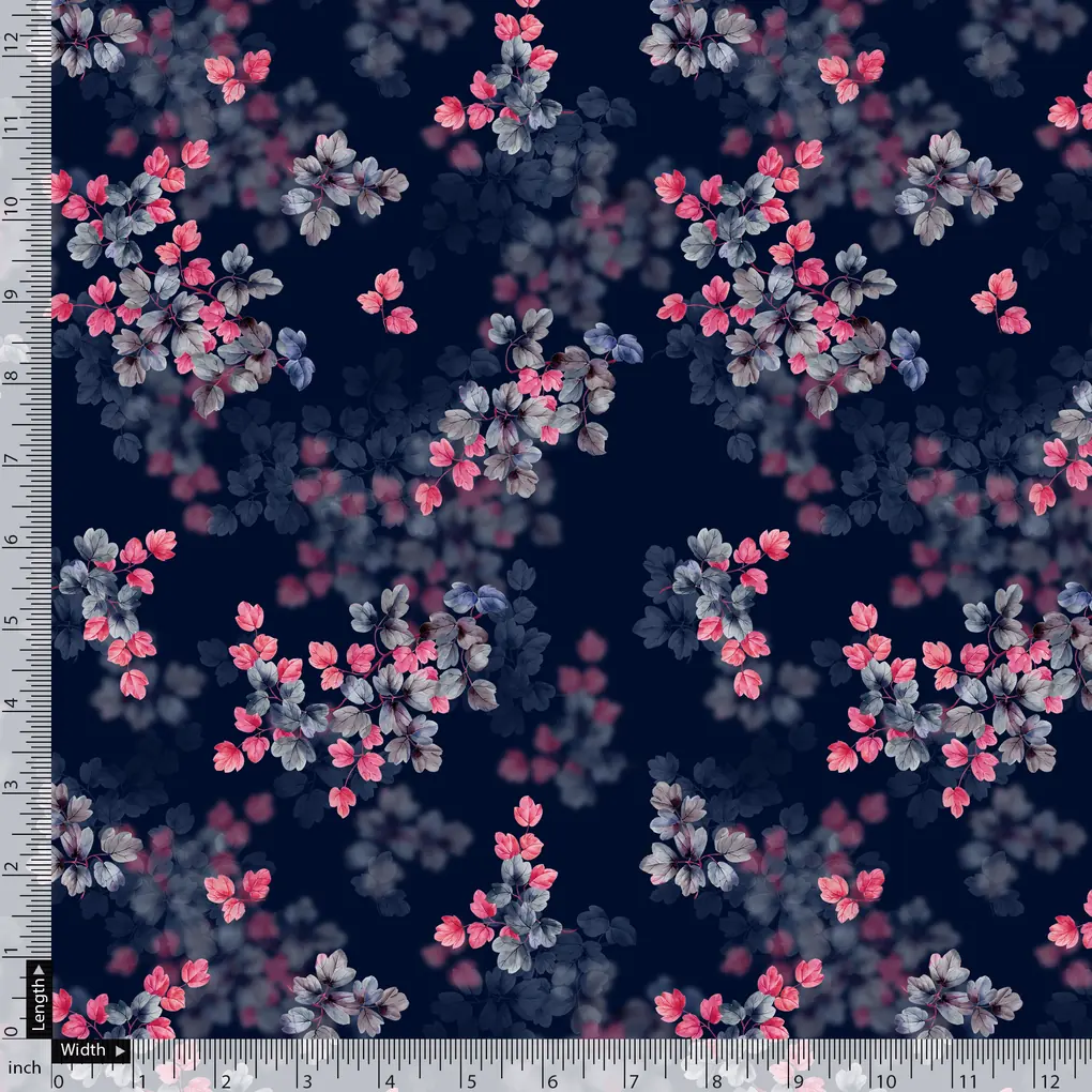 Pink And Gray Leaves With Blue Background Digital Printed Fabric - Image 5