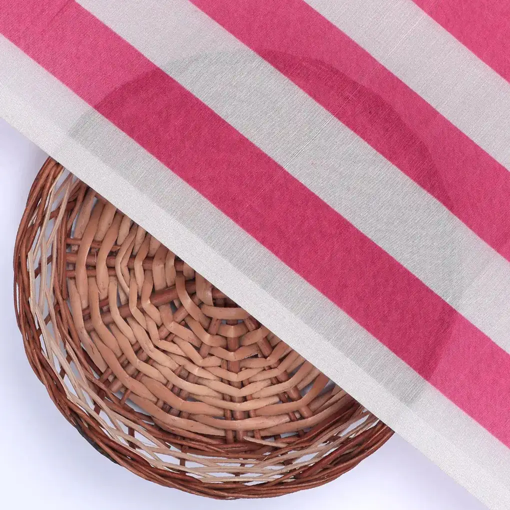 Pink And Offwhite Stripe Combo Digital Printed Fabric  - Muslin - Image 2