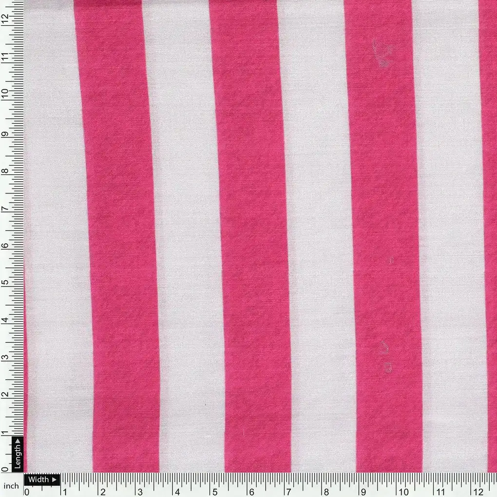 Pink And Offwhite Stripe Combo Digital Printed Fabric  - Muslin - Image 4