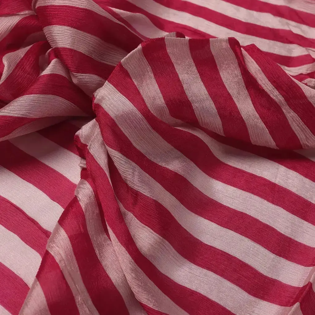 Pink And Offwhite Stripe Combo Digital Printed Fabric  - Pure Chinon - Image 3