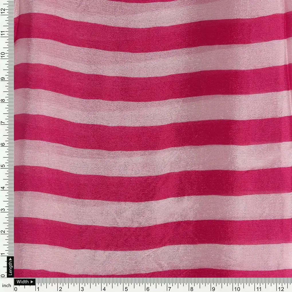 Pink And Offwhite Stripe Combo Digital Printed Fabric  - Pure Chinon - Image 4