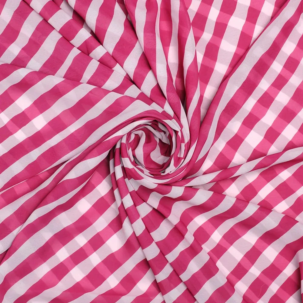 Pink And Offwhite Stripe Combo Digital Printed Fabric  - Weightless - Image 2