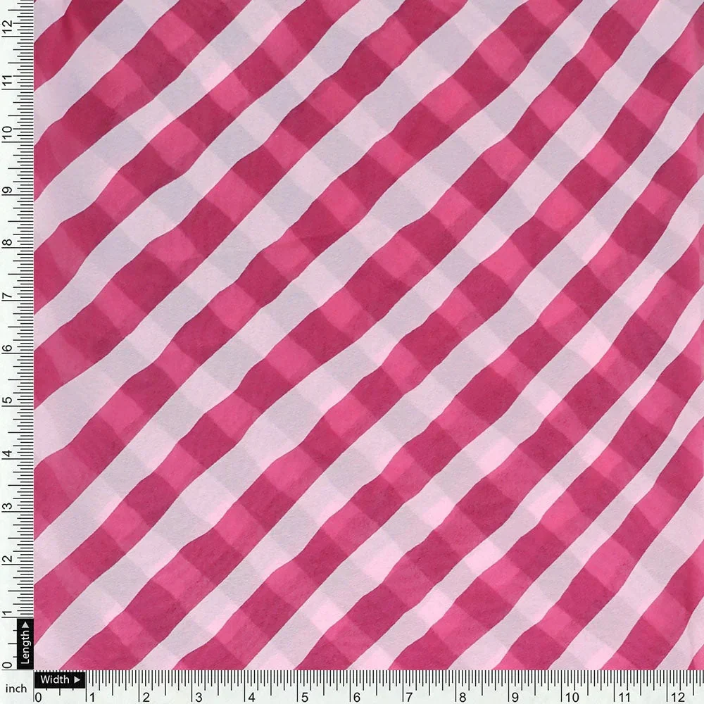 Pink And Offwhite Stripe Combo Digital Printed Fabric  - Weightless - Image 4