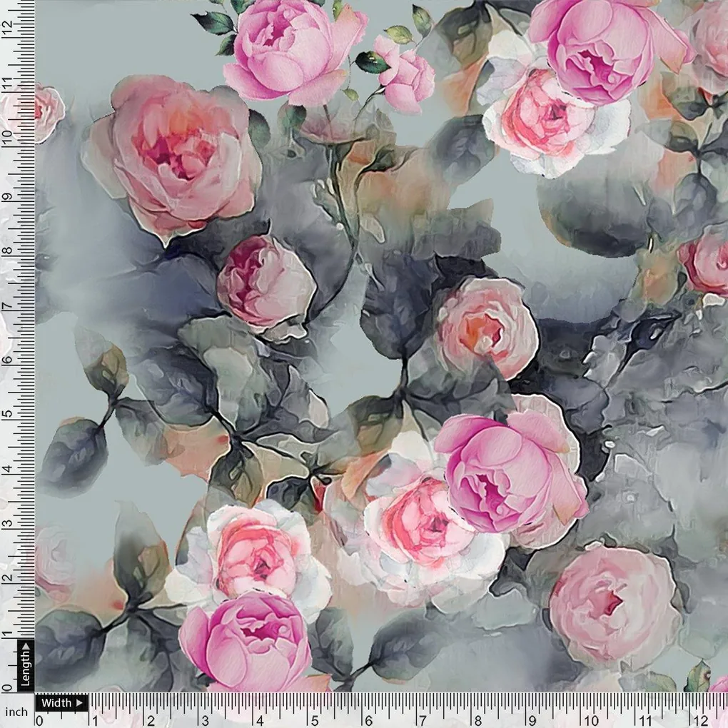 Pink And Peach Rose Allover Digital Printed Fabric - Image 4