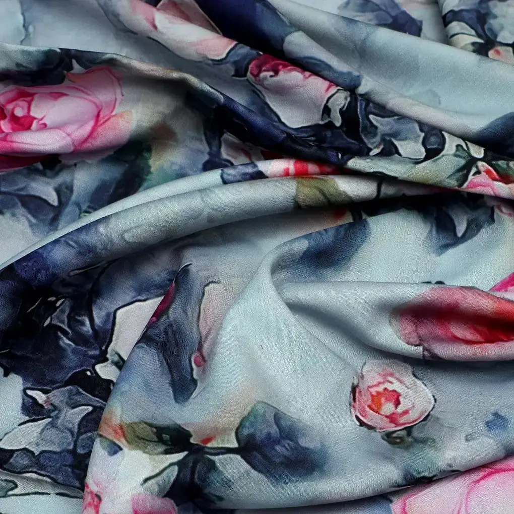 Pink And Peach Rose Allover Digital Printed Fabric - Kora Silk - Image 3