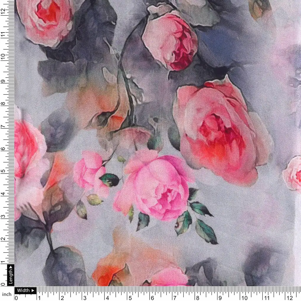 Pink And Peach Rose Allover Digital Printed Fabric - Pure Georgette - Image 4