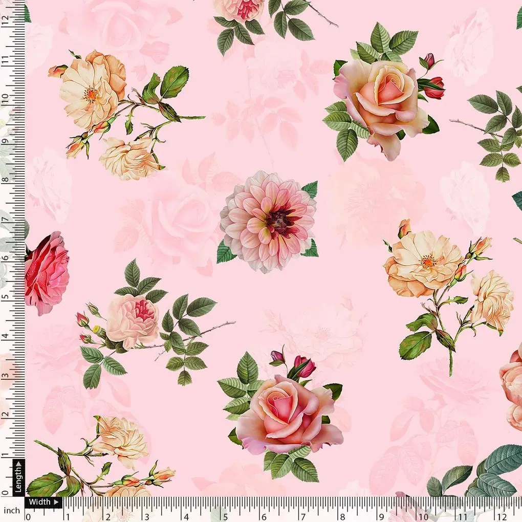 Pink And Peach Roses Allover Digital Printed Fabric - Pure Cotton - Image 4