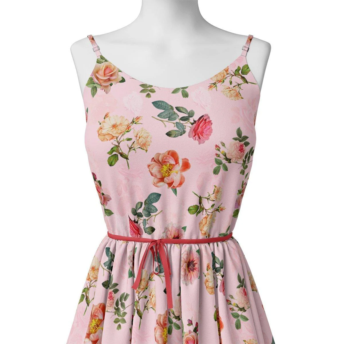 Pink And Peach Roses Allover Digital Printed Fabric - Rayon - Image 2