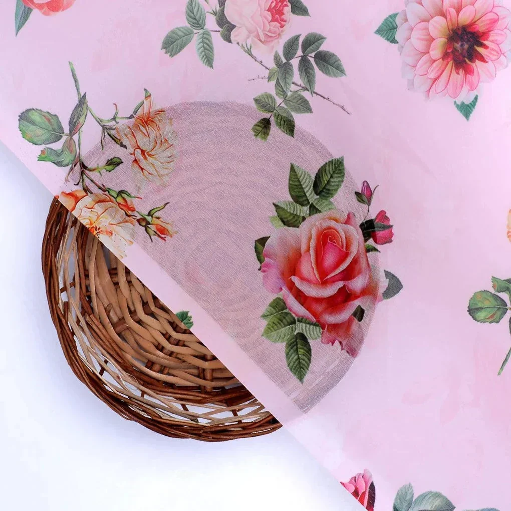 Pink And Peach Roses Allover Digital Printed Fabric - Weightless - Image 2