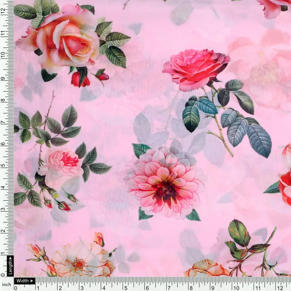 Pink And Peach Roses Allover Digital Printed Fabric - Weightless - Image 4