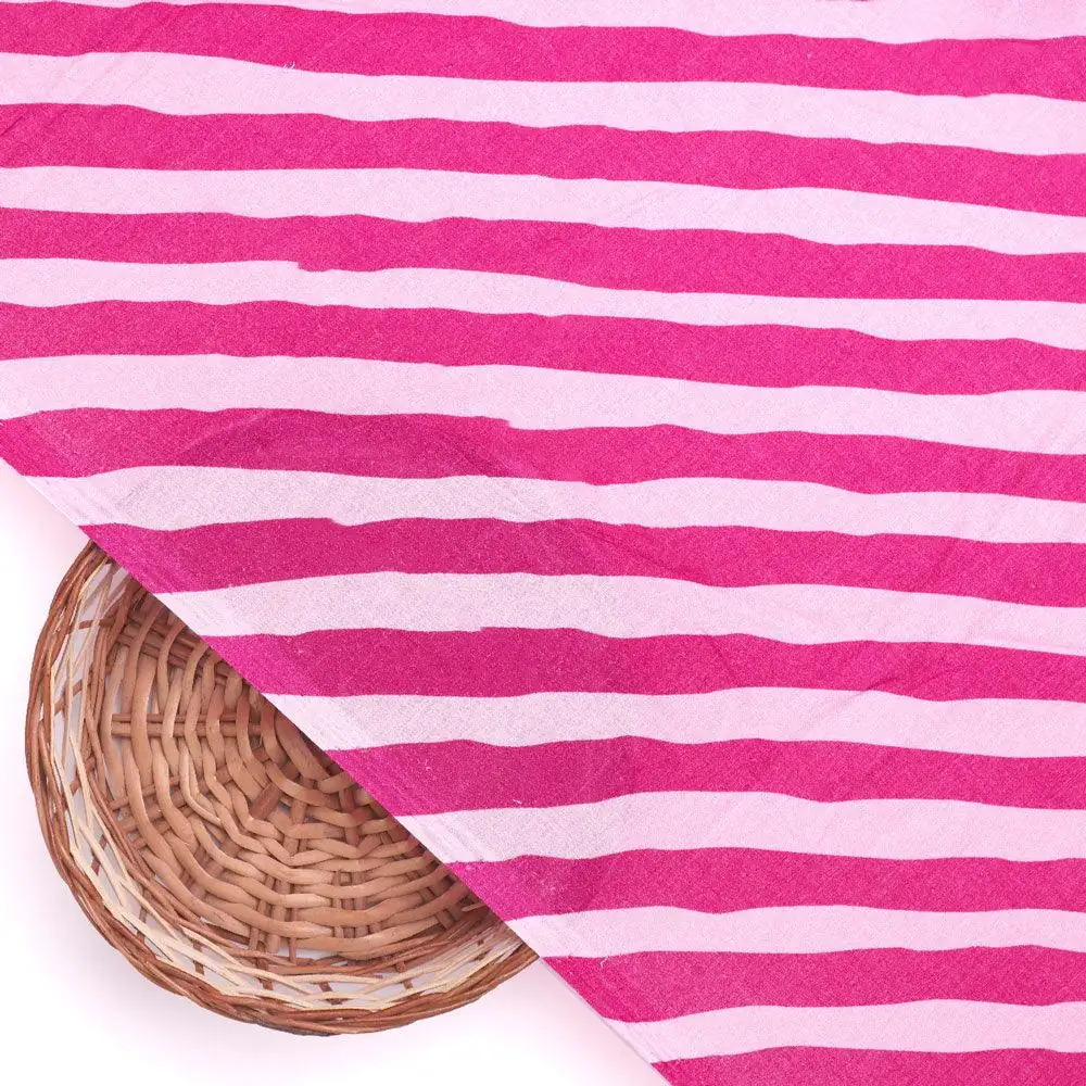 Pink Breton Stripes Pattern Digital Printed Fabric - Pure Cotton - Image 2