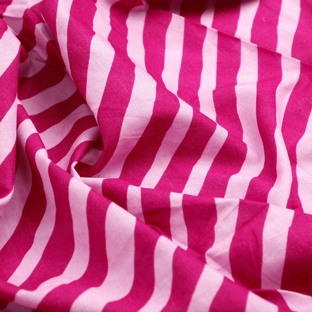 Pink Breton Stripes Pattern Digital Printed Fabric - Pure Cotton - Image 3
