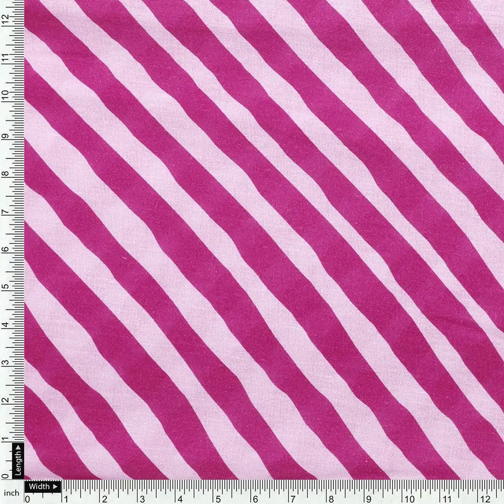 Pink Breton Stripes Pattern Digital Printed Fabric - Pure Cotton - Image 4