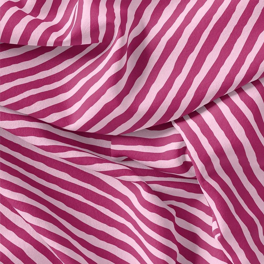 Pink Breton Stripes Pattern Digital Printed Fabric - Pure Georgette - Image 3